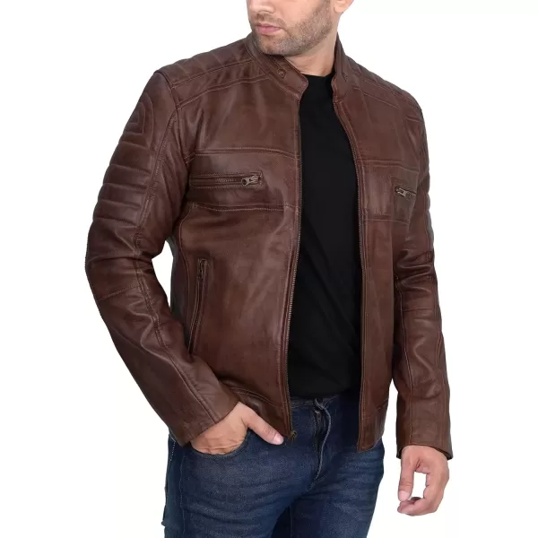 imageBlingsoul Real Lambskin Mens Leather Jackets  Cafe Racer Style Premium Leather Jacket MenCafe Racer  Coffee Brown Jacket