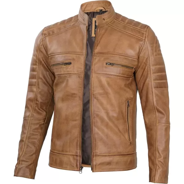 imageBlingsoul Real Lambskin Mens Leather Jackets  Cafe Racer Style Premium Leather Jacket MenCafe Racer  Light Brown Jacket