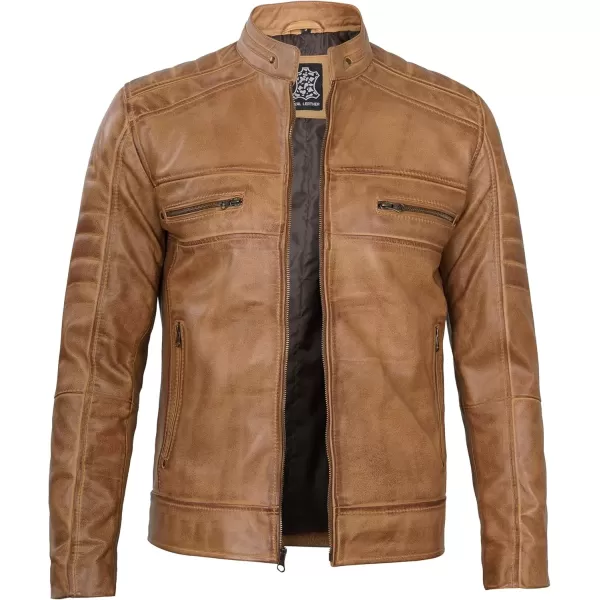 imageBlingsoul Real Lambskin Mens Leather Jackets  Cafe Racer Style Premium Leather Jacket MenCafe Racer  Light Brown Jacket