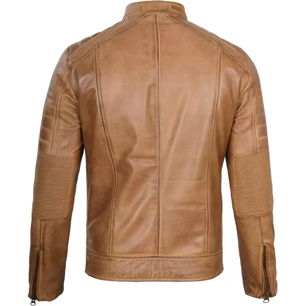 imageBlingsoul Real Lambskin Mens Leather Jackets  Cafe Racer Style Premium Leather Jacket MenCafe Racer  Light Brown Jacket