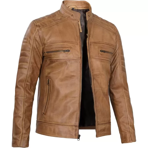 imageBlingsoul Real Lambskin Mens Leather Jackets  Cafe Racer Style Premium Leather Jacket MenCafe Racer  Light Brown Jacket