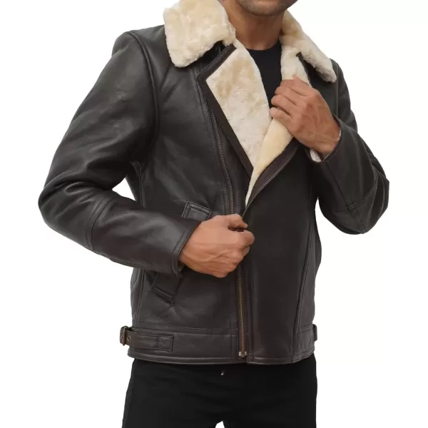 imageBlingsoul Shearling Leather Jackets for Men  Swedish Bomber Real Leather JacketDark Brown  Hartford Jacket