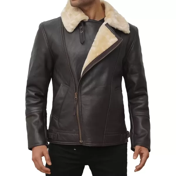 imageBlingsoul Shearling Leather Jackets for Men  Swedish Bomber Real Leather JacketDark Brown  Hartford Jacket