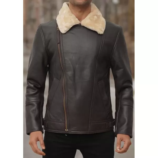 imageBlingsoul Shearling Leather Jackets for Men  Swedish Bomber Real Leather JacketDark Brown  Hartford Jacket