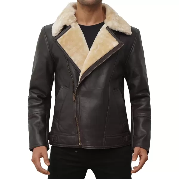 imageBlingsoul Shearling Leather Jackets for Men  Swedish Bomber Real Leather JacketDark Brown  Hartford Jacket