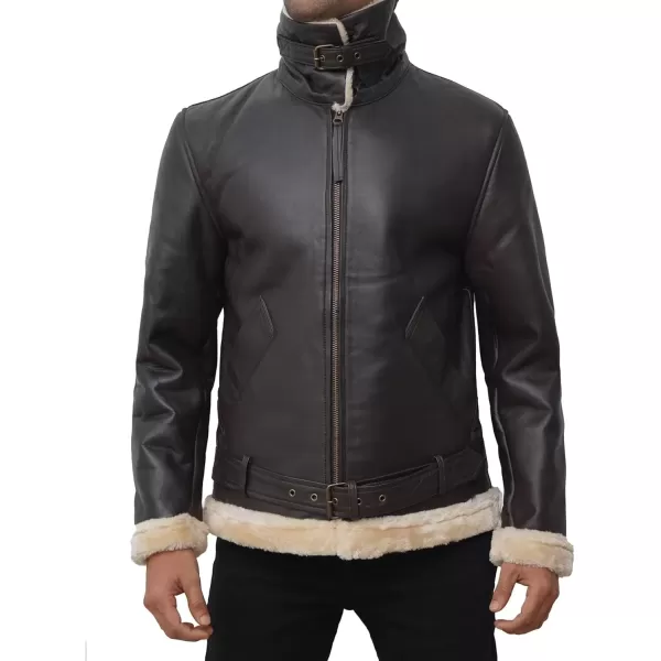 imageBlingsoul Shearling Leather Jackets for Men  Swedish Bomber Real Leather JacketHardy  Dark Brown Jacket