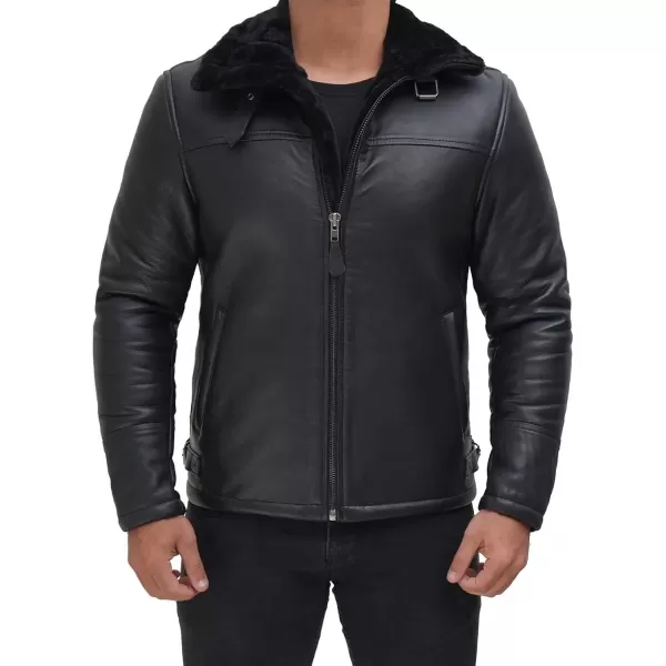 imageBlingsoul Shearling Leather Jackets for Men  Swedish Bomber Real Leather JacketMitchel  Shearling Black Jacket