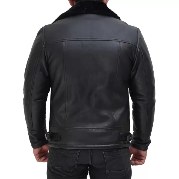 imageBlingsoul Shearling Leather Jackets for Men  Swedish Bomber Real Leather JacketMitchel  Shearling Black Jacket