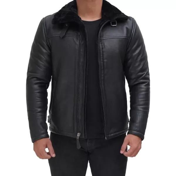 imageBlingsoul Shearling Leather Jackets for Men  Swedish Bomber Real Leather JacketMitchel  Shearling Black Jacket