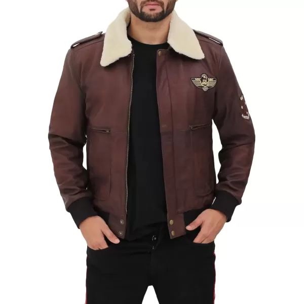 imageBlingsoul Shearling Leather Jackets for Men  Swedish Bomber Real Leather JacketPierson  Brown Jacket