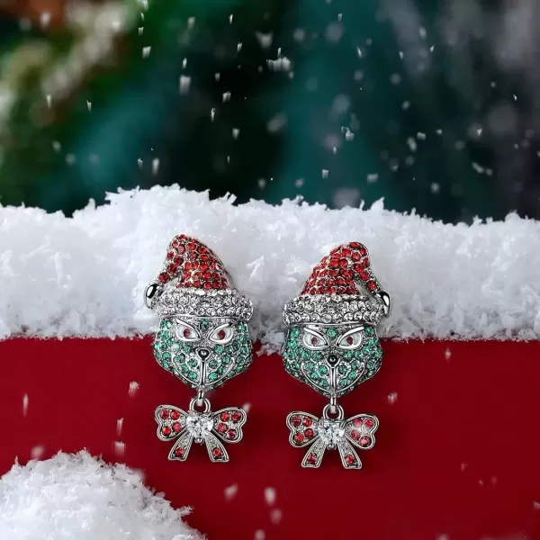 imageBlingsoul Green Monster Santa Earrings  Claus Anime Christmas Hat Xmas Stud Holiday Jewelry For WomenGrnch Earrings