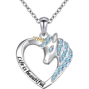 imageBlingsoul Cute Silver Heart Unicorn Necklace  Pendant Panda Necklace Jewelry Gifts for WomenUnicorn Necklace