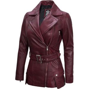 imageBlingsoul Leather Jacket Women  Real Lambskin Long Womens Leather JacketMaroon  Victoria Jacket