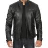 imageBlingsoul Leather Jacket Men  Quilted Cafe Racer Leather Jackets For MenJohnson  Black Leather Jacket