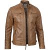 imageBlingsoul Leather Jacket Men  Quilted Cafe Racer Leather Jackets For MenJohnson  Light Brown Leather Jacket