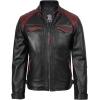 imageBlingsoul Leather Jacket Men  Quilted Cafe Racer Leather Jackets For MenRollins Black and Maroon Jacket