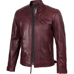 imageBlingsoul Leather Jacket Men  Quilted Cafe Racer Leather Jackets For MenJohnson  Maroon Leather Jacket