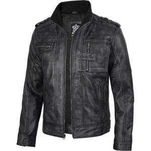 imageLeather Jacket Men Black and Brown Leather Jackets For MenTavares Distressed  Black Jacket