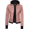 imageBlingsoul Leather Bomber Jacket Women  Real Lambskin Womens Leather Jackets with Removable HoodBetty  Hooded Pink