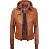 imageBlingsoul Leather Bomber Jacket Women  Real Lambskin Womens Leather Jackets with Removable HoodTralee  Brown Jacket
