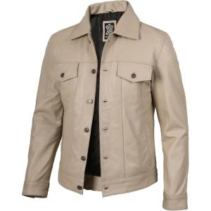 imageBlingsoul Premium Vintage Leather Jacket Men  Real Lambskin Trucker Mens Leather JacketsBeige  Fernando Jacket