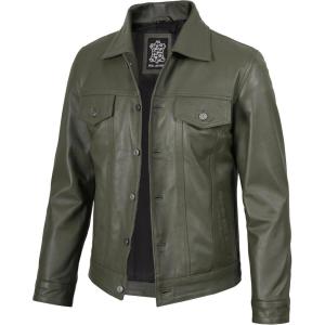 imageBlingsoul Premium Vintage Leather Jacket Men  Real Lambskin Trucker Mens Leather JacketsOlive Green  Fernando Jacket