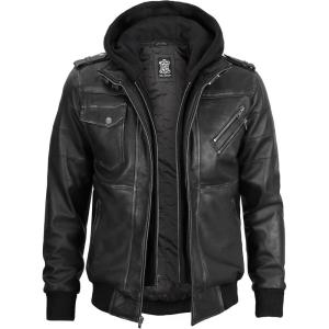 imageBlingsoul Leather Bomber Jackets For Men  Real Lambskin Mens Leather Jacket With Detachable HoodEdinburgh  Grey Jacket