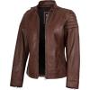 imageBlingsoul Cafe Racer Leather Jacket Womens  Real Lambskin Leather Jackets for WomenCarrie  Cognac Jacket