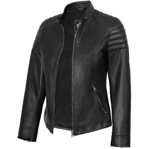 imageBlingsoul Cafe Racer Leather Jacket Womens  Real Lambskin Leather Jackets for WomenCarrie  Black Jacket