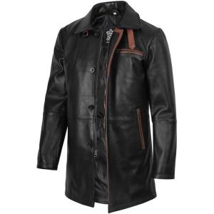 imageBlingsoul Leather Coats for Men  Vintage Style Long Leather Jacket MenGlen Plain  Black Coat