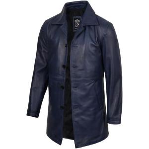 imageBlingsoul Leather Coats for Men  Vintage Style Long Leather Jacket MenSantiago  Blue Wax Coat