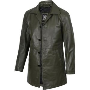 imageBlingsoul Leather Coats for Men  Vintage Style Long Leather Jacket MenSantiago  Olive Green Coat