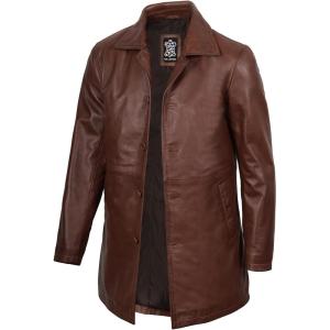 imageBlingsoul Leather Coats for Men  Vintage Style Long Leather Jacket MenSuper  Tan Leather Jacket