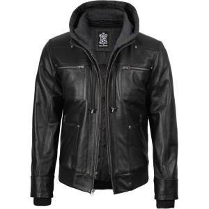 imageBlingsoul Mens Leather Jacket Removable Hooded Black Leather Jackets For MenJeffery  Black Leather Jacket