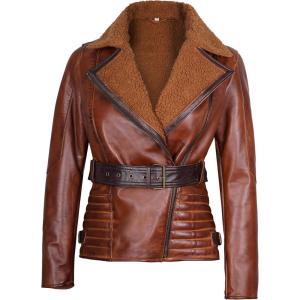 imageBlingsoul Womens Leather Jacket  Real Leather Winter Jackets for WomenBrown  Tomb Leather Jacket