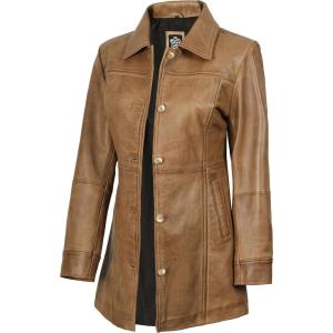 imageBlingsoul Womens Leather Jacket  Vintage Style Long Leather Jacket WomenKandis  Camel Coat