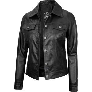 imageBlingsoul Real Lambskin Leather Jacket for Women Shirt Collar Leather Jacket WomensFernando  Black Leather Jacket