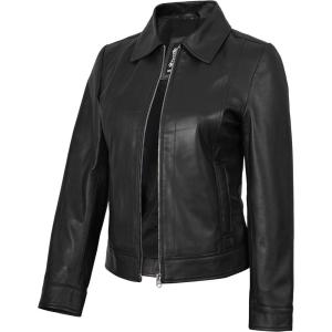 imageBlingsoul Real Lambskin Leather Jacket for Women Shirt Collar Leather Jacket WomensJose  Black Jacket