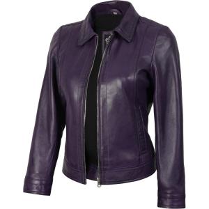 imageBlingsoul Real Lambskin Leather Jacket for Women Shirt Collar Leather Jacket WomensJose  Purple Jacket