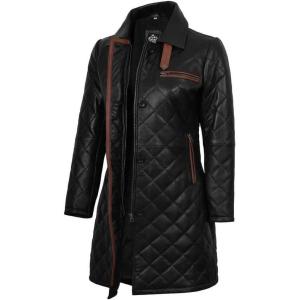 imageBlingsoul Leather Car Coats for Womens  Black Brown Real Long Leather Jacket WomenGlen  Black Leather Coat
