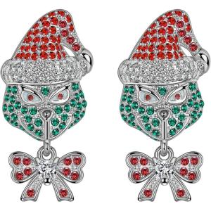 imageBlingsoul Green Monster Santa Earrings  Christmas Special Anime Claus Red Hat Xmas Stud Earrings For WomenGrnch Earrings