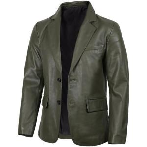 imageBlingsoul Real Lambskin Mens Leather Blazer  Casual 2 Buttons Leather Jacket for Men2 Buttons Blazer  Green Jacket