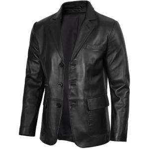 imageBlingsoul Real Lambskin Mens Leather Blazer  Casual 2 Buttons Leather Jacket for MenBlack  3button Leather Blazer