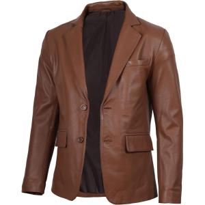 imageBlingsoul Real Lambskin Mens Leather Blazer  Casual 2 Buttons Leather Jacket for MenBlazer  Cognac Jacket