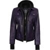 imageBlingsoul Leather Bomber Jacket Women  Real Lambskin Womens Leather Jackets with Detachable HoodPurple  Betty Jacket