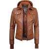 imageBlingsoul Leather Bomber Jacket Women  Real Lambskin Womens Leather Jackets with Detachable HoodTralee  Brown Jacket