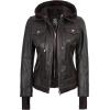 imageBlingsoul Leather Bomber Jacket Women  Real Lambskin Womens Leather Jackets with Detachable HoodTralee  Ruboff Brown Jacket