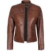 imageBlingsoul Real Leather Jacket Women  Cafe Racer Style Womens Leather JacketsDodge  Cognac Jacket