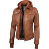 imageBlingsoul Leather Bomber Jacket Women  Real Lambskin Womens Leather Jackets with Detachable HoodTralee  Brown Jacket