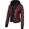 imageBlingsoul Leather Bomber Jacket Women  Real Lambskin Womens Leather Jackets with Detachable HoodTralee  Maroon Jacket